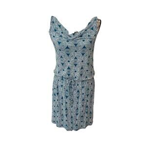 Banana republic drape neck blue and white chain dress womens medium